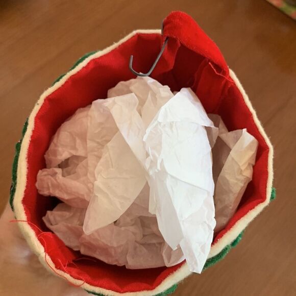 Vtg 60s large red felt hand decorated Christmas stocking - Picture 10 of 14